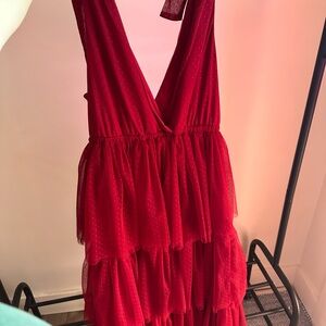 In Bloom Tiered Romantic Red Dress with Bows on Shoulders